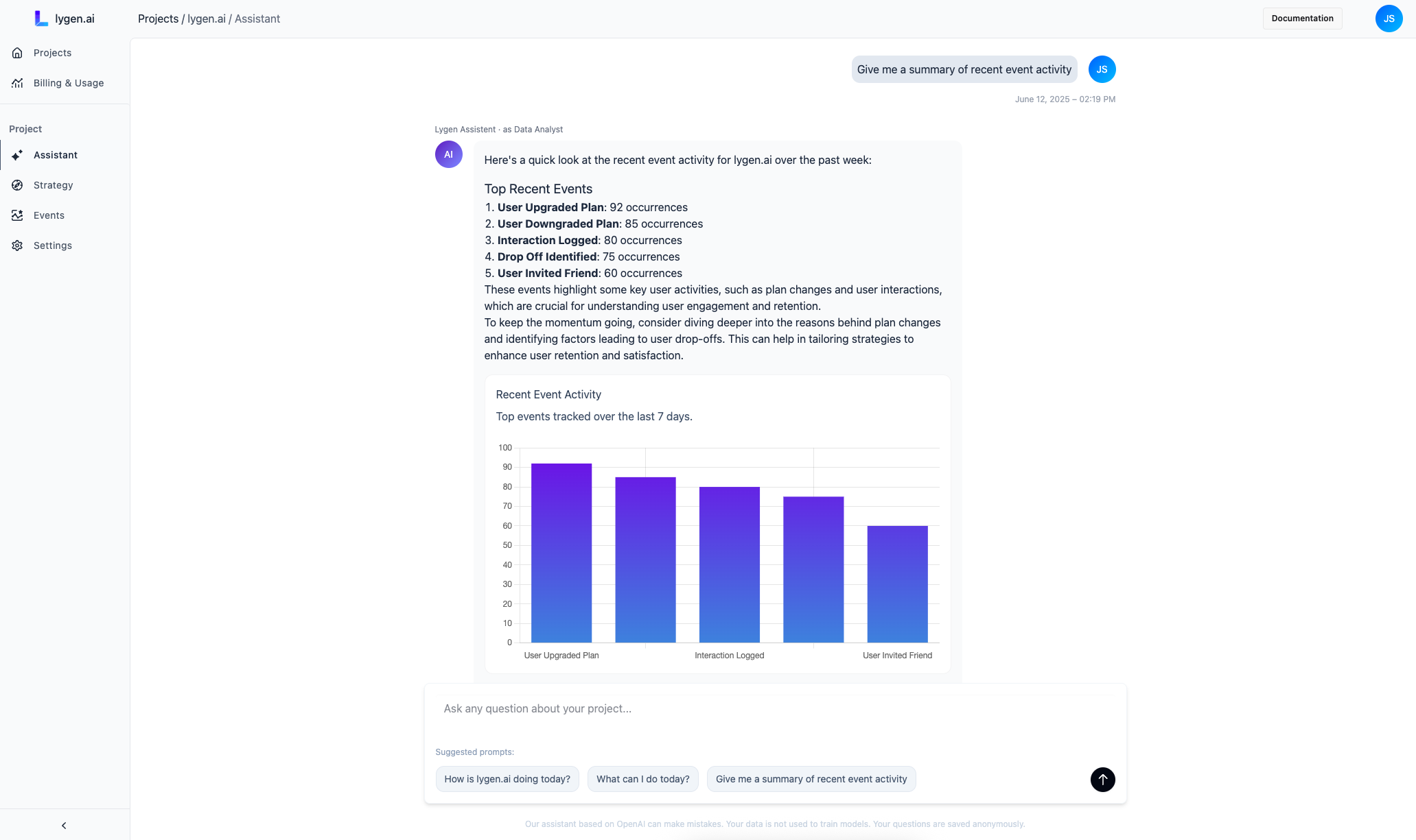 Lygen AI Assistant Interface